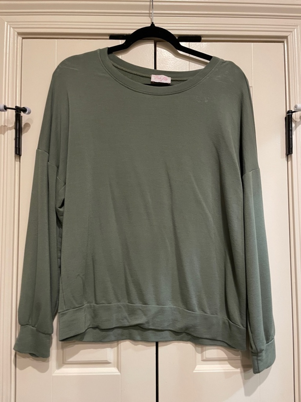 Loose Crewneck Pullover Sweatshirt - Sage Green (see photo stains)
